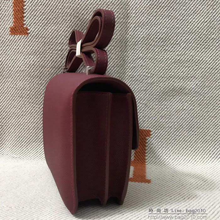 HERMES愛馬仕 H空姐包 進口原廠EP皮 頂級蜜蠟製作 街拍必備單品 酒紅金銀 單肩斜挎包  Ama1550